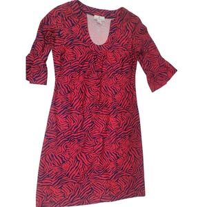 Jude Connally Red Zebra Print Stretch Midi Dress Bell Cuff Sleeve S‎